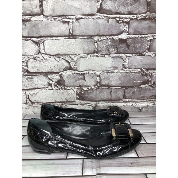 Burberry Black Patent Leather Quilted Buckle Strap Ballet Flats Women Sz 36EU/6M - Picture 5 of 16